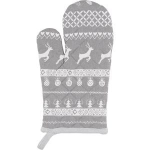 Clayre & Eef Ovenwant 16x30 cm Grijs Katoen Kerst Ovenhandschoen Cadeau voor haar