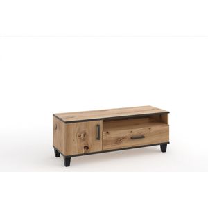 TV-meubel - P7 - Planken - Traditioneel eikenhout + zwarte accessoires - 120 cm