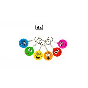 6x Sleutelhanger emoji assortie - Sleutel hanger emoticon uitdeel themafeest verjaardag emoji fun