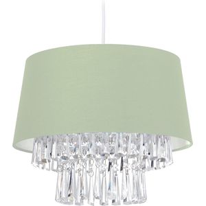 Relaxdays hanglamp stof - plafondlamp - kristallen - E27 - verlichting - diverse kleuren - groen