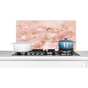 Spatscherm keuken 90x45 cm - Kookplaat achterwand Marmer - Luxe - Roségoud - Roze - Glitter - Marmerlook - Muurbeschermer - Spatwand fornuis - Hoogwaardig aluminium