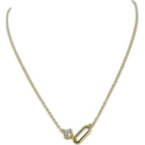 Silventi 9SIL-22164 Zilveren Ketting met Hangertje - Dames - Zirkonia - Wit - 5 mm Doorsnee - 1 Grote Schakel - 13,5 x 5 mm - Ankerschakel - 40 + 5 cm - 1,3 mm Dikte - Zilver - Gold Plated (Verguld/Goud op Zilver)