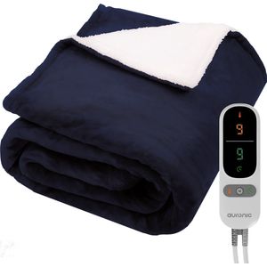 Auronic Elektrische Deken - Warmtedeken - Sherpa Fleece - 9 Hitte en Timerstanden - Bovendeken - 200x180 - 2 persoons - Blauw