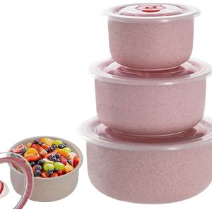 Set van 3 Magnetron Servies met Deksel: Magnetron Voedselcontainers 260/480/900 ml, Magnetron Multi Bowl Lunchbox voor Vaatwasser, Magnetron, Oven, Koelkast