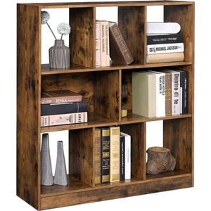 boekenKast - kubusrek - staande plank - boekenKast met open vakken - voor woonkamer - studeerkamer - vintage bruin - 97,5 x 30 x 100 cm