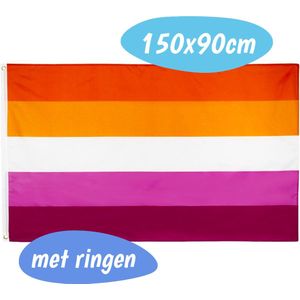 Pride Vlag - Lesbisch - Lesbian Flag - 150x90 CM - Gay - Regenboog - LGBTQ+ - Met Ringen