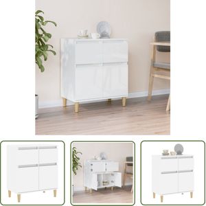 The Living Store Dressoir 60x35x70 cm bewerkt hout hoogglans wit - Dressoir - Bijzettafel - Kast - Opslagoplossing - Keukenmeubilair