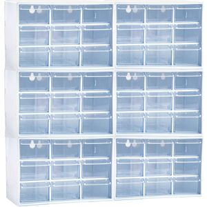 PlasticForte Sorteerbakjes spijkers/schroeven - 54x lades - 18.5 x 10 x 12 cm - opbergkastjes - ophangbaar - wit/transparant