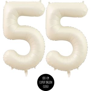 Cijfer Helium Folie ballon XL - 55 jaar cijfer - Creme - Satijn - Nude - 100 cm - leeftijd 55 jaar feestartikelen verjaardag
