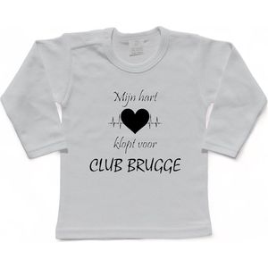 Brugge Kinder t-shirt Lange Mouw | ""Mijn hart klopt voor CLUB BRUGGE | Verjaardagkado | verjaardag kado | grappig | jarig | Brugge | CLUB BRUGGE | cadeau | Cadeau | Wit/zwart | Maat 80