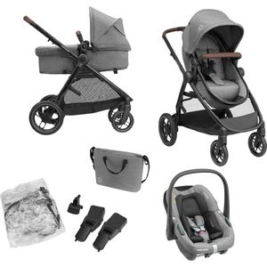 Zelia Trio Kinderwagen 3 in 1 Set 0 - 4 Jaar - Inklapbaar - Compact - Verstelbaar - Grijs - Inclusief CabrioFix S i-Size Autostoeltje Duo kinderwagen