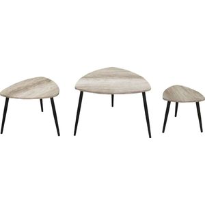Mensa - Set van 3 Salontafels - Grijs/Zwart - MDF/PVC/Metaal
