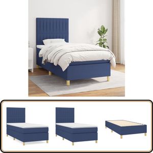 vidaXL Boxspring met matras - Stof - Blauw - 100x200 cm Boxspringbed - Pocketvering Matras - Middelhard - Blauwe Boxspring - Slaapkamer Meubels