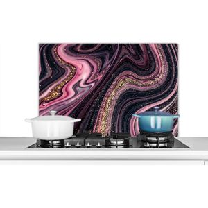 Spatscherm keuken 80x55 cm - Kookplaat achterwand Marmerlook - Roze - Paars - Goud - Luxe - Marmer print - Muurbeschermer - Spatwand fornuis - Hoogwaardig aluminium