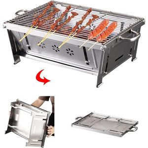 Houtskoolgrill, picknickgrill, roestvrij staal, draagbare opvouwbare grillwagen, BBQ, klapgrill, camping, grill, voor tuinfeesten buiten, tafelgrills, houtskool, draagbaar