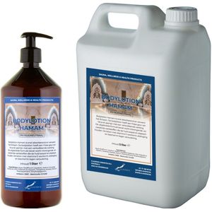 Bodylotion Hamam 1 liter met gratis pompje - hervulbaar + Jerrycan 5 liter navulling