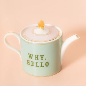 Yvonne Ellen London - Theepot ""Why Hello"" - 0.8 L - mintgroen met roze deksel in cadeaudoos verpakt