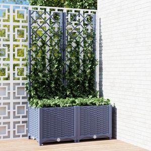 Plantenbak met klimrek - Weerbestendig - Bloembak - Met trellis - Buiten - Polypropyleen- 1 vak - Plantenrek - Rechthoek - 2x37 Liter - Donkergrijs