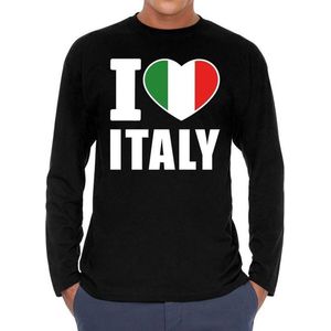 I love Italy supporter t-shirt met lange mouwen / long sleeves voor heren - zwart - Italie landen shirtjes - Italiaanse fan kleding heren M