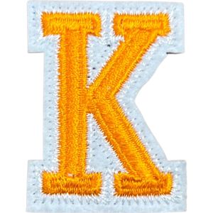 Alfabet Letter Strijk Embleem Patch Oranje Wit Letter K / 3.5 cm / 4.5 cm