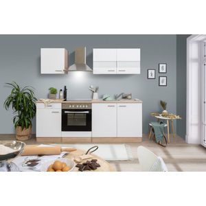 Goedkope keuken 210  cm - complete keuken met apparatuur Merle  - Eiken/Wit - soft close - keramische kookplaat  - afzuigkap - oven  - spoelbak