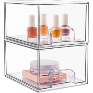 Set van 2 lade-organizers, transparante badkamerorganizer met 16 antislipmatten, kaptafelorganizer voor badkamer, kaptafel, onder gootsteen