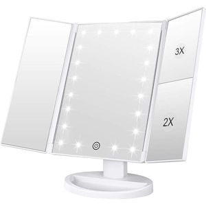 Make-upspiegel, 1 x /2 x / 3 x make-upspiegel met drie luiken met 21 led-lampen en verstelbare spiegel met aanraakscherm, make-upspiegel (wit)