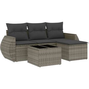 vidaXL - 5-delige - Loungeset - met - kussens - poly - rattan - grijs
