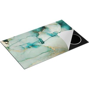 Chefcare Inductie Beschermer Abstracte Kunst - Blauwe Marmer met Goud - 85x50 cm - Afdekplaat Inductie - Kookplaat Beschermer - Inductie Mat