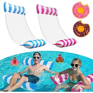 S&Dshopline® 2 stuks luchtmatras zwembad met 2 opblaasbare bekerhouders, luchtmatras water, gezellige waterhangmat voor volwassenen en kinderen, duurzaam luchtmatras met net, gemakkelijk te dragen