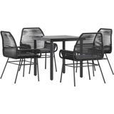 vidaXL - 5-delige - Tuinset - met - kussens - poly - rattan - glas - zwart