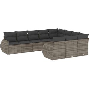 vidaXL Loungeset 10-delig - Poly Rattan - Grijs Loungeset - Lounge Set - Tuinset - Buitendecoratie - Tuinmeubels