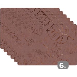 Placemat - Placemats kunststof - Patronen - Rood - Brons - Luxe - 45x30 cm - 6 stuks - Hittebestendig - Anti-Slip - Onderlegger - Afneembaar