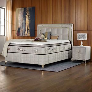 BSS Bedding WoolTouch - Boxspring - Complete Boxspring - 160x200 - Bedden - Natuurlijke Schapenwol - Luxe Bed Set - Slaapkamerbed - 1 x Matras met Topper, 2 x Bedbox, 1 x Hoofdbord