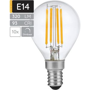 SPL E14 LED Lamp 4W Dimbaar - CRI 93 - Extra Warm Wit - 2500K - LED Filament Globe G45 - Vervangt 28W - 10 Stuks
