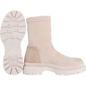 Dames Enkellaars Suede met krokodil motief beige