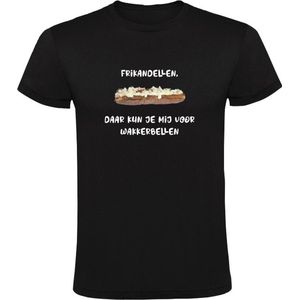 Frikandellen, daar kun je mij voor wakkerbellen Heren T-shirt - eten - snack - friet - patat - snackbar - vette hap