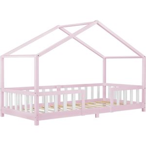In And OutdoorMatch Kinderbed Kaya - Met valbeveiliging - 90x200 cm - Roze en Wit - Voor meisjes - Voor jongens - Voor kinderen