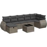 vidaXL - 8-delige - Loungeset - met - kussens - poly - rattan - grijs