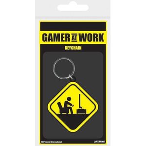 Gamer At Work Caution Sign - Rubberen Sleutelhanger