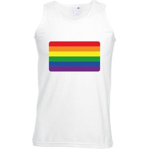 Gay pride singlet shirt/ tanktop met Regenboog vlag wit heren XXL