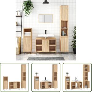 The Living Store Badkamermeubelset - Sonoma Eiken - Hoge en Lage Kast - Wastafelkast - Duurzaam materiaal - IJzeren poten