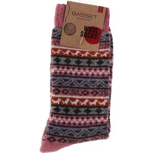 Basset - Lady Socks - 45% Wol - Wintersokken - Maat 35-38 - Pink Melange Kleuren