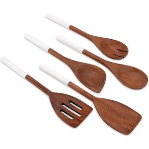 Houten keukengerei - Keukengerei set - Houder - Keukengerei Set Met Houder - Kookgerei Set Hout - Houten Spatel - Spatelpot - Lepelpot - Spatelset -