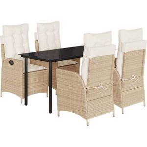 vidaXL - 5-delige - Tuinset - met - kussens - poly - rattan - beige