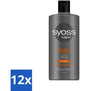Syoss Men Power Shampoo - Shampoo - Versterkend - 440 ml - Voordeelverpakking - 12 stuks