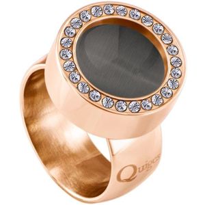 Quiges RVS Schroefsysteem Ring met Zirkonia Rosékleurig Glans 19mm met Verwisselbare Cat's Eye Grijs 12mm Mini Munt