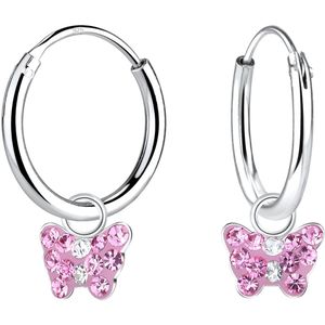 Joy|S - Zilveren vlinder bedel oorbellen - oorringen - kristal roze