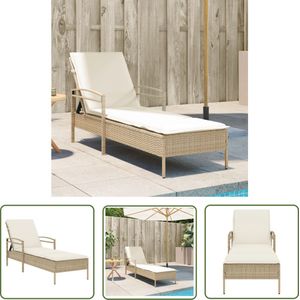 The Living Store Ligstoel PE-rattan Beige - Verstelbare Rugleuning - Dik Gevoerd Kussen - Gepoedercoat Staal - 63 x 200 x 81 cm