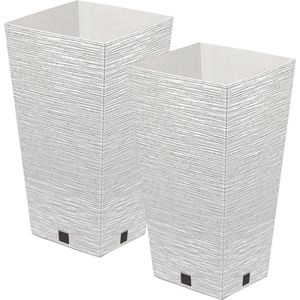 Prosperplast Plantenpot/bloempot - 2x - buiten - kunststof - wit - Eco wood look - D34 x H66 cm